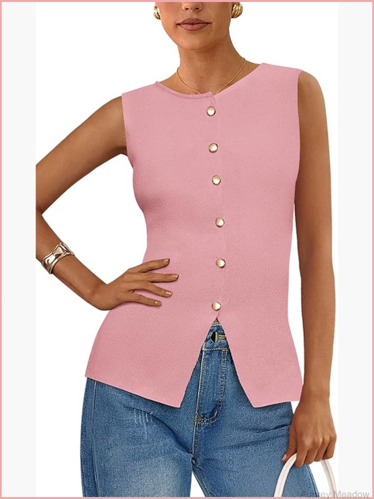 Sweater Vest Button Down Tank Top Sleeveless Knit Business Casual